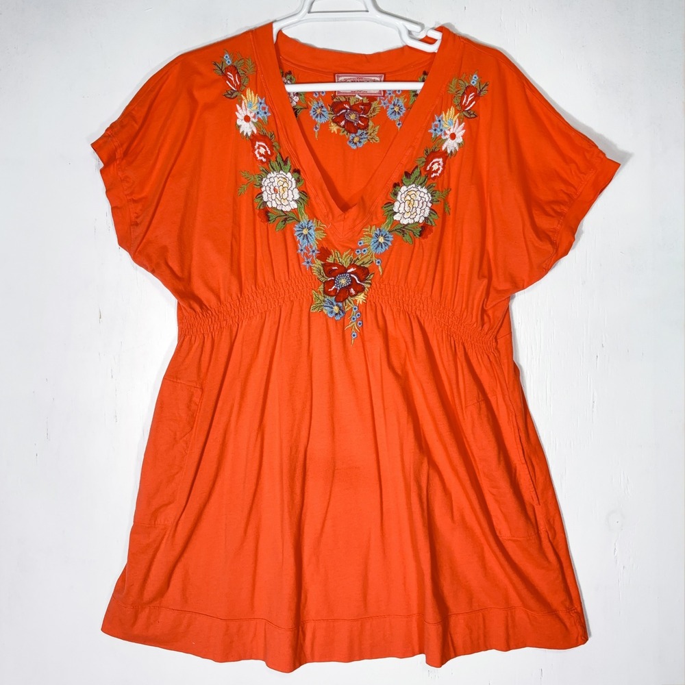 JWLA Johnny Was Embroidered Tunic Top Womens 3X Plus Size Empire Waist Boho